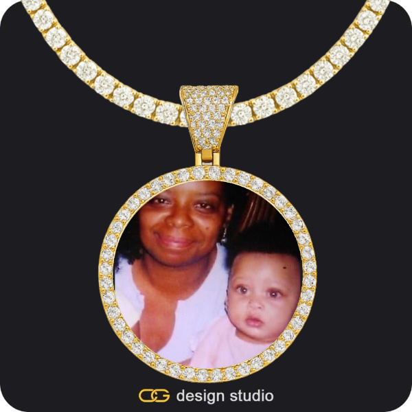Custom Photo Pendant - Gold / Circle (4 cm) / Rope,Custom Photo Pendant - Gold / Circle (4 cm) / Tennis