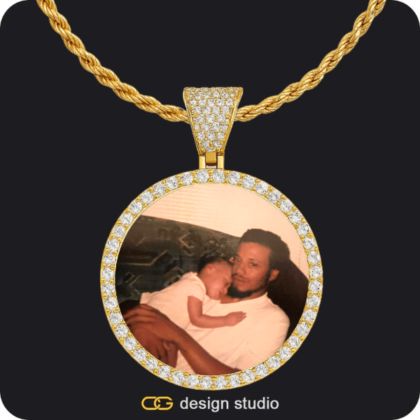 Custom Photo Pendant - Gold / Circle (4 cm) / Rope,Custom Photo Pendant - Gold / Circle (4 cm) / Tennis