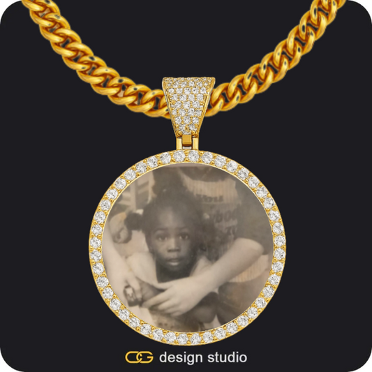 Custom Photo Pendant - Gold / Circle (4 cm) / Cuban (5mm)