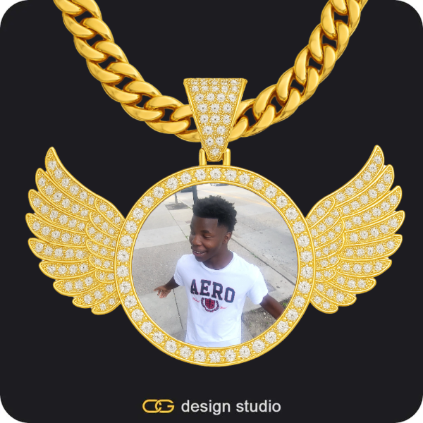 Custom Photo Pendant - Gold / Wings / Cuban (10mm)