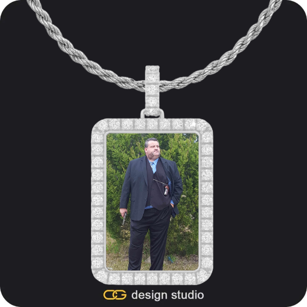 Custom Photo Pendant - Silver / Rectangle / Rope