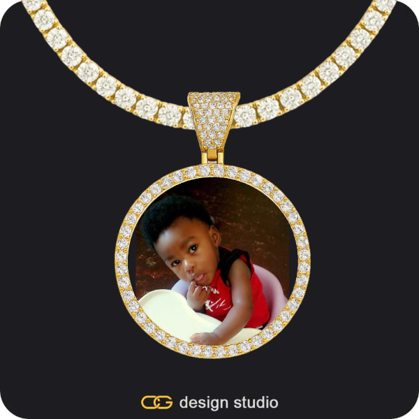 Custom Photo Pendant - Gold / Circle (3 cm) / Tennis