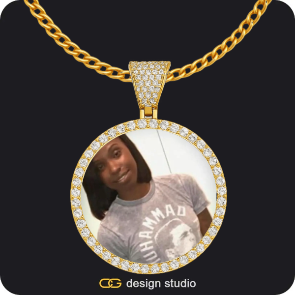 Rectangle Initial necklace - Z,Custom Photo Pendant - Gold / Circle (4 cm) / Cuban (3mm)