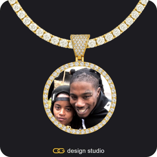 Custom Photo Pendant - Gold / Circle (3 cm) / Tennis