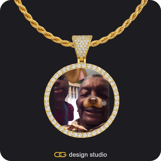 Butterfly initial necklace - F,Custom Photo Pendant - Gold / Circle (3 cm) / Rope