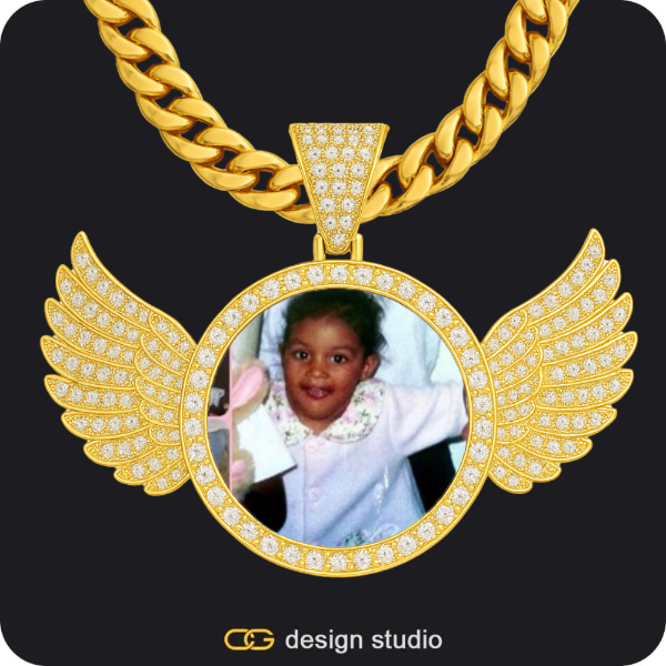 Custom Photo Pendant - Gold / Wings / Cuban (10mm)