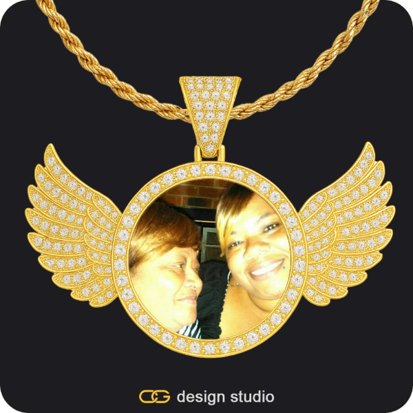 Custom Photo Pendant - Gold / Wings / Rope