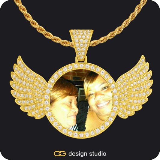 Custom Photo Pendant - Gold / Wings / Rope