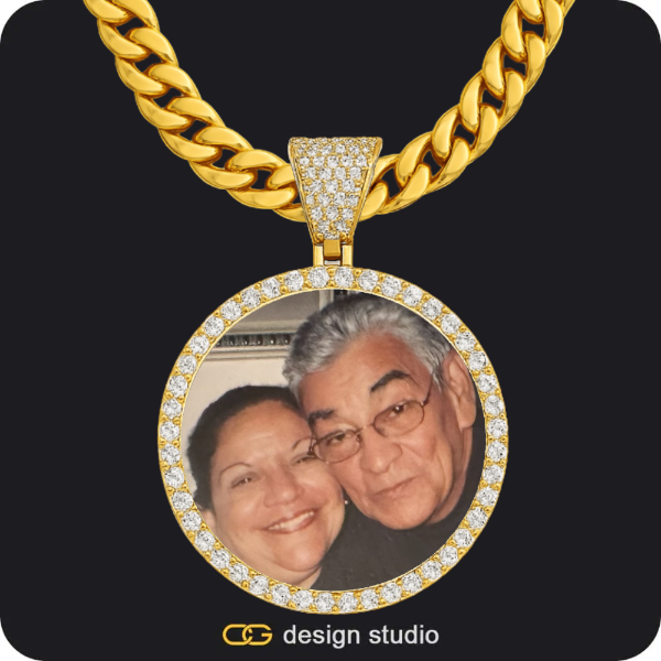 Custom Photo Pendant - Gold / Circle (4 cm) / Cuban (10mm)