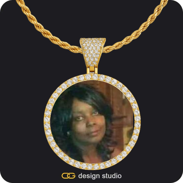 Rectangle Initial necklace - Z,Custom Photo Pendant - Gold / Circle (4 cm) / Rope