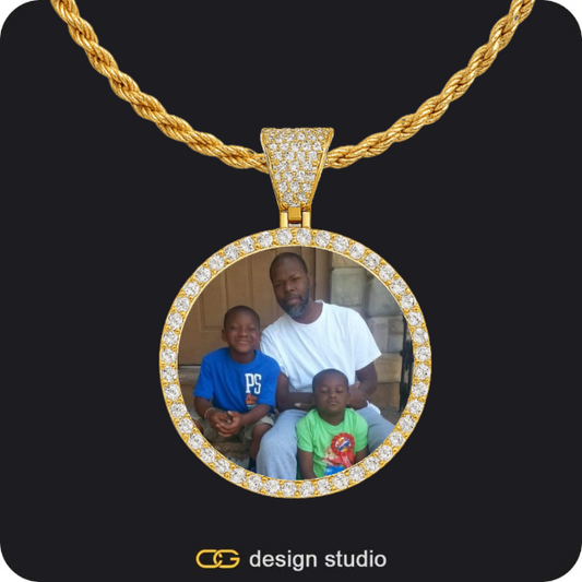 Custom Photo Pendant - Gold / Circle (3 cm) / Rope