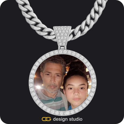 The Playmaker Name Necklace,Custom Photo Pendant - Silver / Circle (4 cm) / Cuban (10mm)