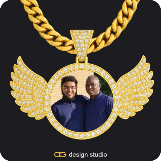 Custom Photo Pendant - Gold / Wings / Cuban (10mm)