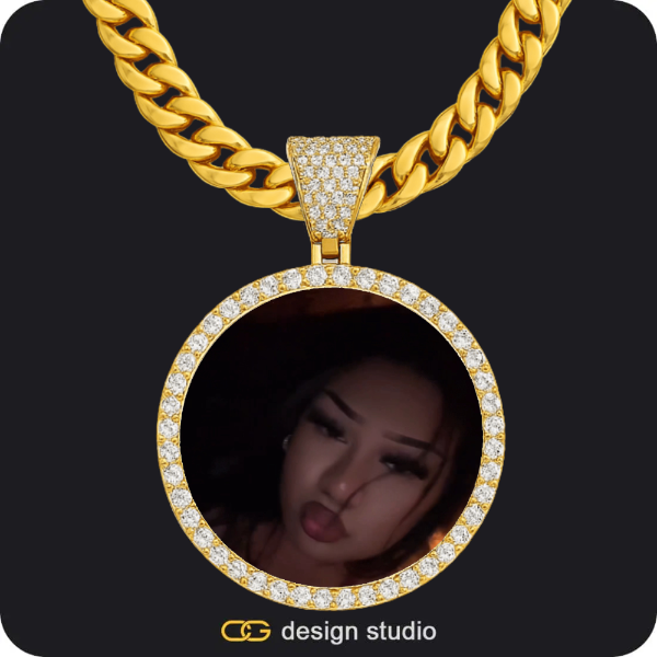 Custom Photo Pendant - Gold / Circle (4 cm) / Cuban (10mm)