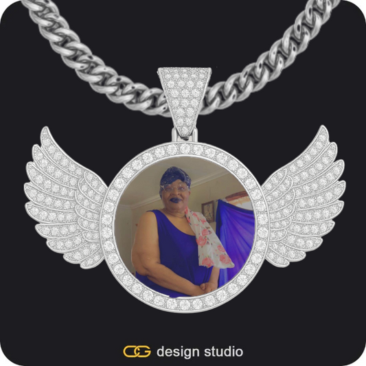 Custom Photo Pendant - Silver / Wings / Cuban (5mm)