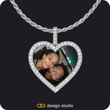 Custom Photo Pendant - Silver / Rectangle / Cuban (10mm),Custom Photo Pendant - Silver / Heart / Rope