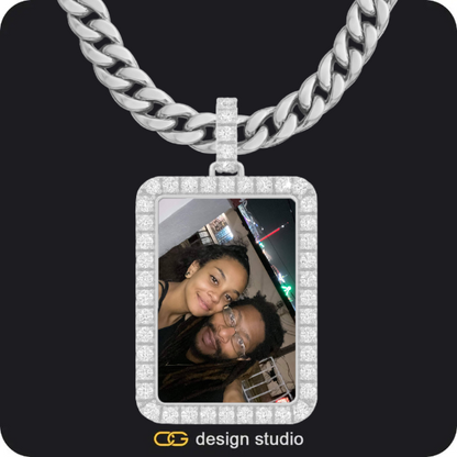 Custom Photo Pendant - Silver / Rectangle / Cuban (10mm),Custom Photo Pendant - Silver / Heart / Rope