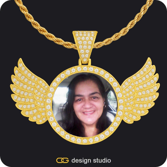 Custom Photo Pendant - Gold / Wings / Rope