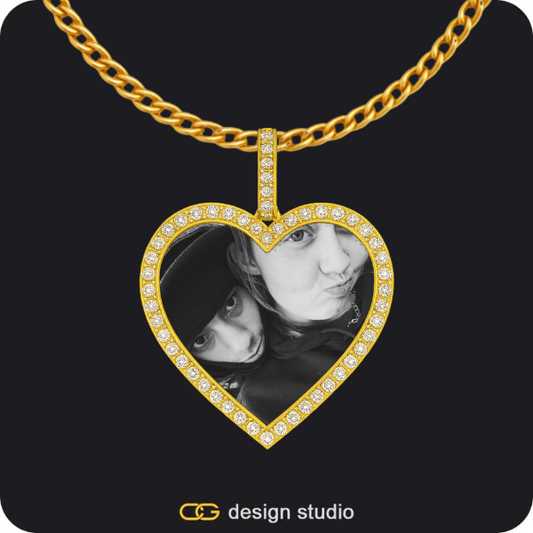 Custom Photo Pendant - Gold / Heart / Cuban (3mm)