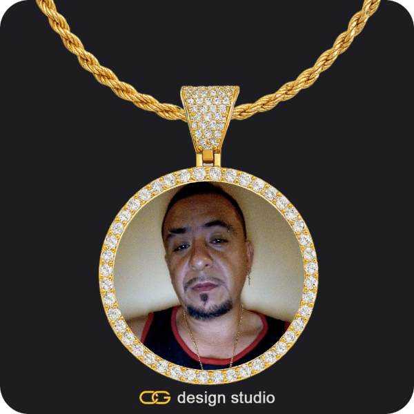 Custom Photo Pendant - Gold / Circle (4 cm) / Rope