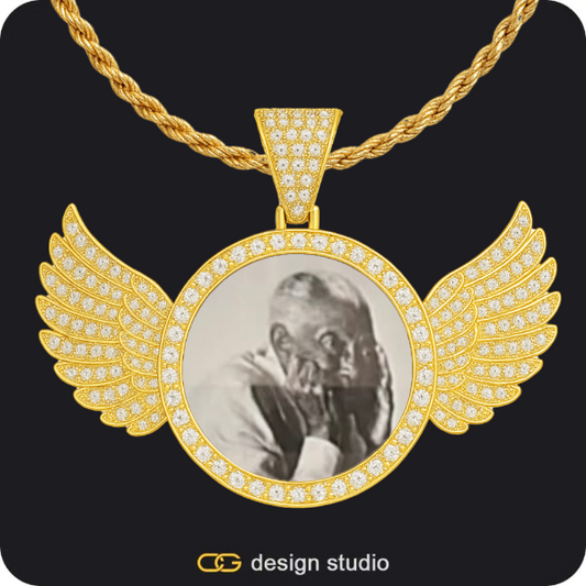 Custom Photo Pendant - Gold / Wings / Rope