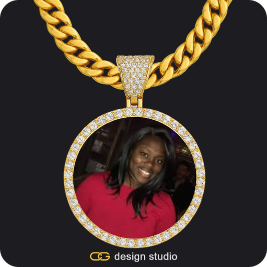 Custom Photo Pendant - Gold / Circle (4 cm) / Cuban (10mm)