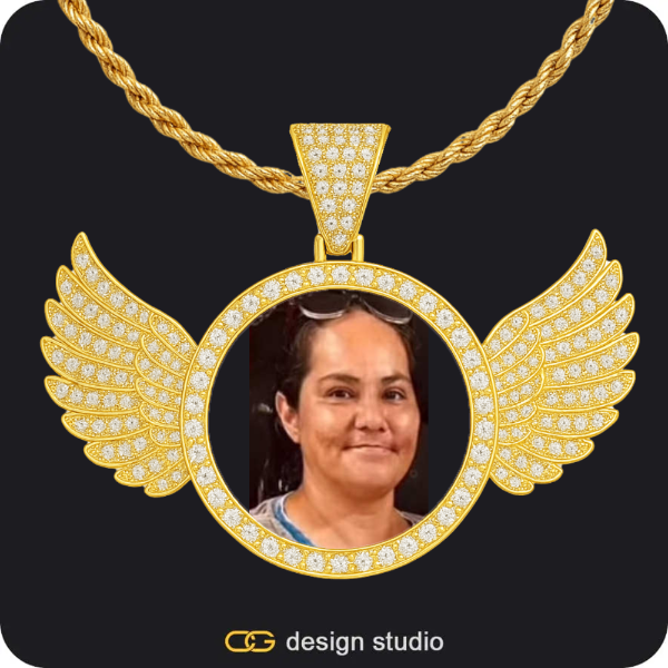 Custom Photo Pendant - Gold / Wings / Rope