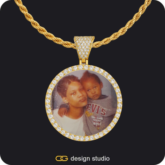 Custom Photo Pendant - Gold / Circle (3 cm) / Rope,The Essential Name Necklace: Charm