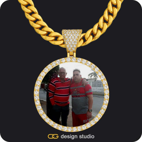 Custom Photo Pendant - Gold / Rectangle / Cuban (10mm),Custom Photo Pendant - Gold / Circle (4 cm) / Cuban (10mm)