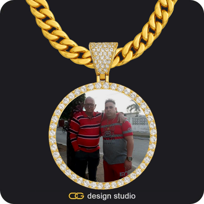 Custom Photo Pendant - Gold / Rectangle / Cuban (10mm),Custom Photo Pendant - Gold / Circle (4 cm) / Cuban (10mm)