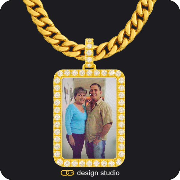 Custom Photo Pendant - Gold / Rectangle / Cuban (10mm),Custom Photo Pendant - Gold / Circle (4 cm) / Cuban (10mm)