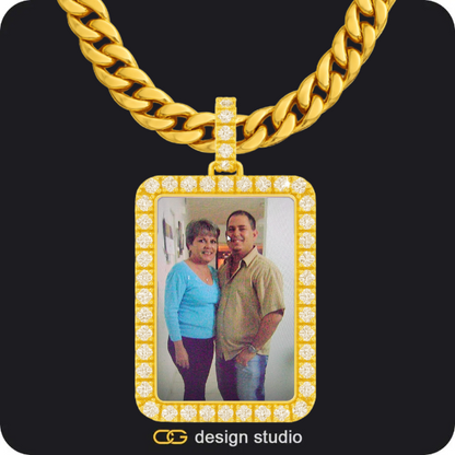 Custom Photo Pendant - Gold / Rectangle / Cuban (10mm),Custom Photo Pendant - Gold / Circle (4 cm) / Cuban (10mm)