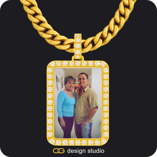 Custom Photo Pendant - Gold / Rectangle / Cuban (10mm),Custom Photo Pendant - Gold / Circle (4 cm) / Cuban (10mm)