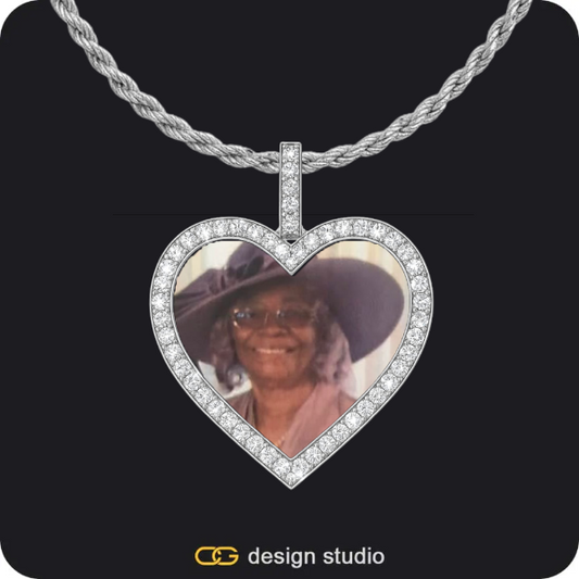 Custom Photo Pendant - Silver / Heart / Rope
