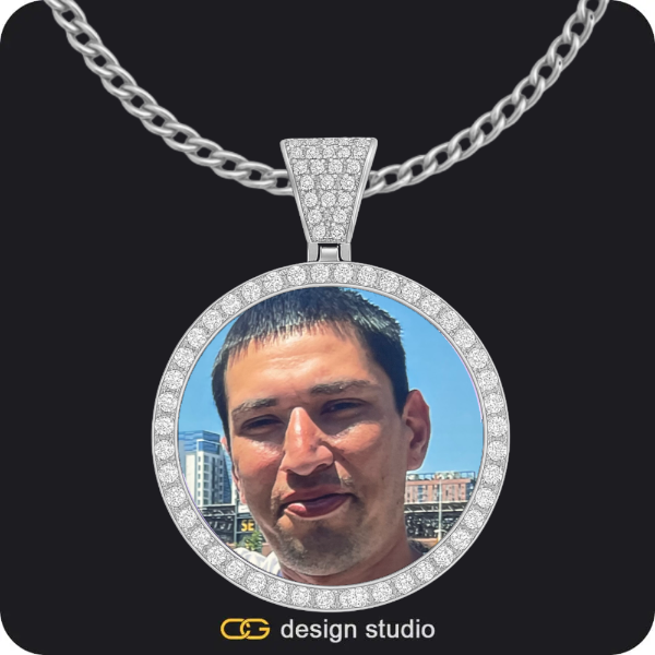 Royal Drip Initial Necklace: Silver - A / Rope,Custom Photo Pendant - Silver / Circle (4 cm) / Cuban (3mm)