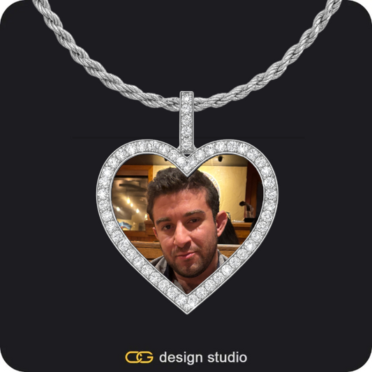 Custom Photo Pendant - Silver / Heart / Rope
