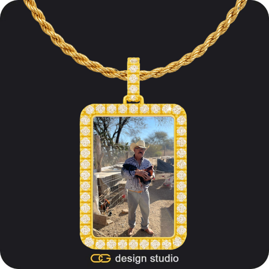 Custom Photo Pendant - Gold / Rectangle / Rope