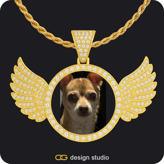 Custom Photo Pendant - Gold / Wings / Rope