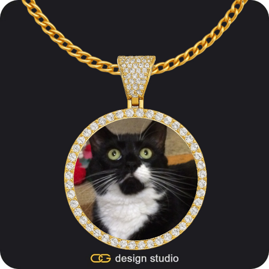 Custom Photo Pendant - Gold / Circle (4 cm) / Cuban (3mm)