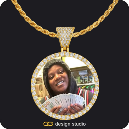 Custom Photo Pendant - Gold / Circle (4 cm) / Rope,Custom Photo Pendant - Gold / Circle (4 cm) / Rope