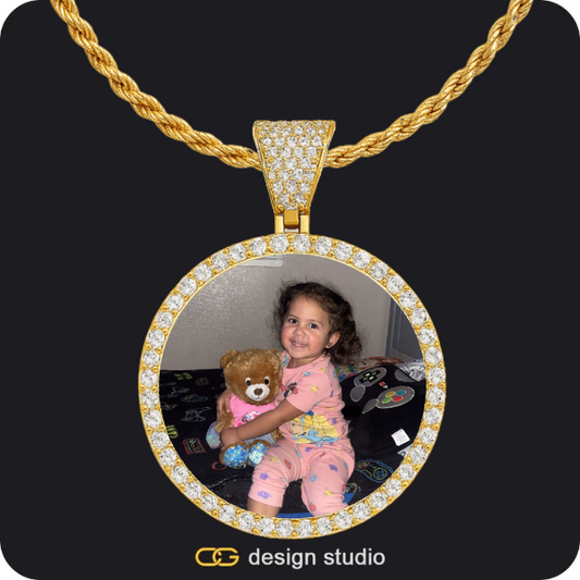 Custom Photo Pendant - Gold / Circle (4 cm) / Rope