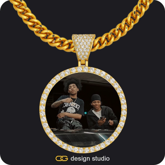 Custom Photo Pendant - Gold / Circle (4 cm) / Cuban (5mm)