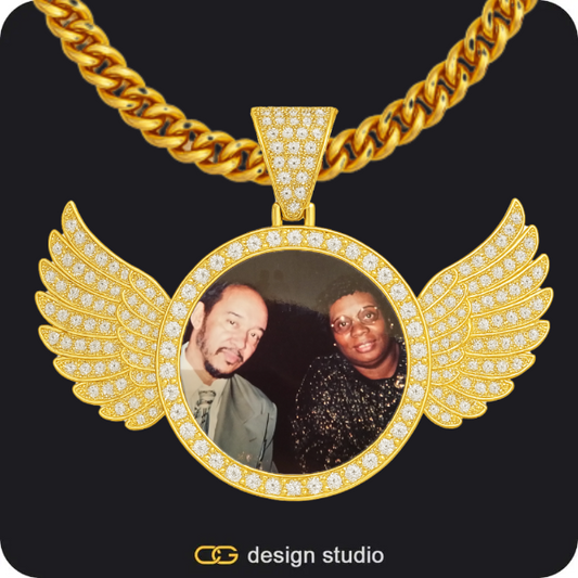 Custom Photo Pendant - Gold / Wings / Cuban (5mm)
