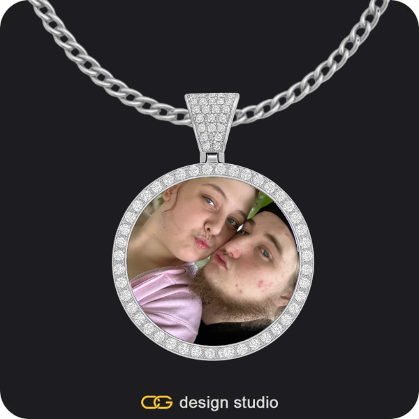 Custom Photo Pendant - Silver / Circle (3 cm) / Cuban (3mm)