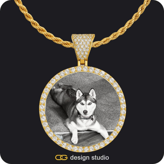 Custom Photo Pendant - Gold / Circle (4 cm) / Rope