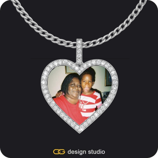 Custom Photo Pendant - Silver / Heart / Cuban (3mm),Custom Photo Pendant - Gold / Wings / Tennis