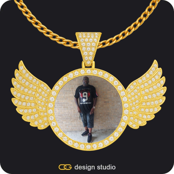 Custom Photo Pendant - Gold / Wings / Cuban (3mm)