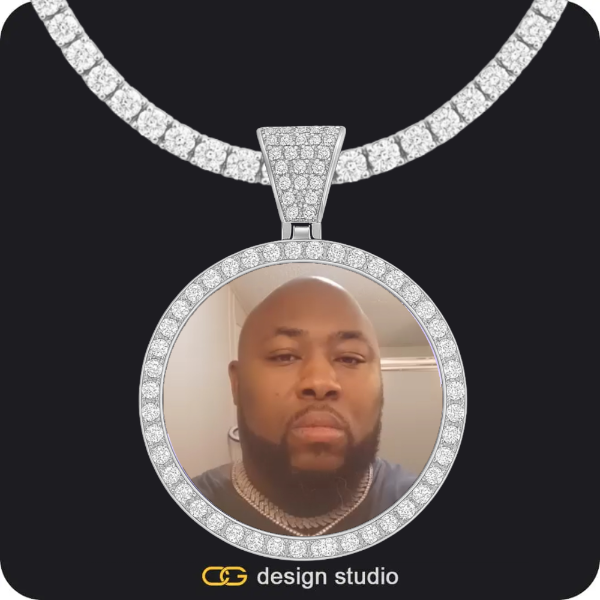 Butterfly initial necklace - F,Custom Photo Pendant - Silver / Circle (4 cm) / Tennis