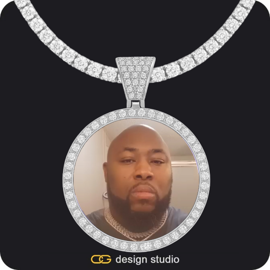 Butterfly initial necklace - F,Custom Photo Pendant - Silver / Circle (4 cm) / Tennis