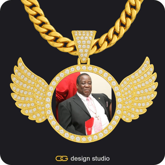 Custom Photo Pendant - Gold / Wings / Cuban (10mm)